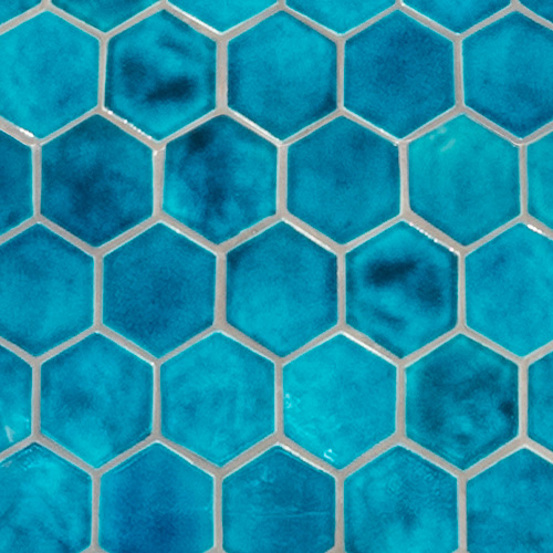 Udržitelné a ekologické interiéry na míru Tileme textura obkladacky hexagony modre 500lr