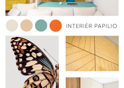 Minimalistický barevný interiér PAPILIO, moodboard